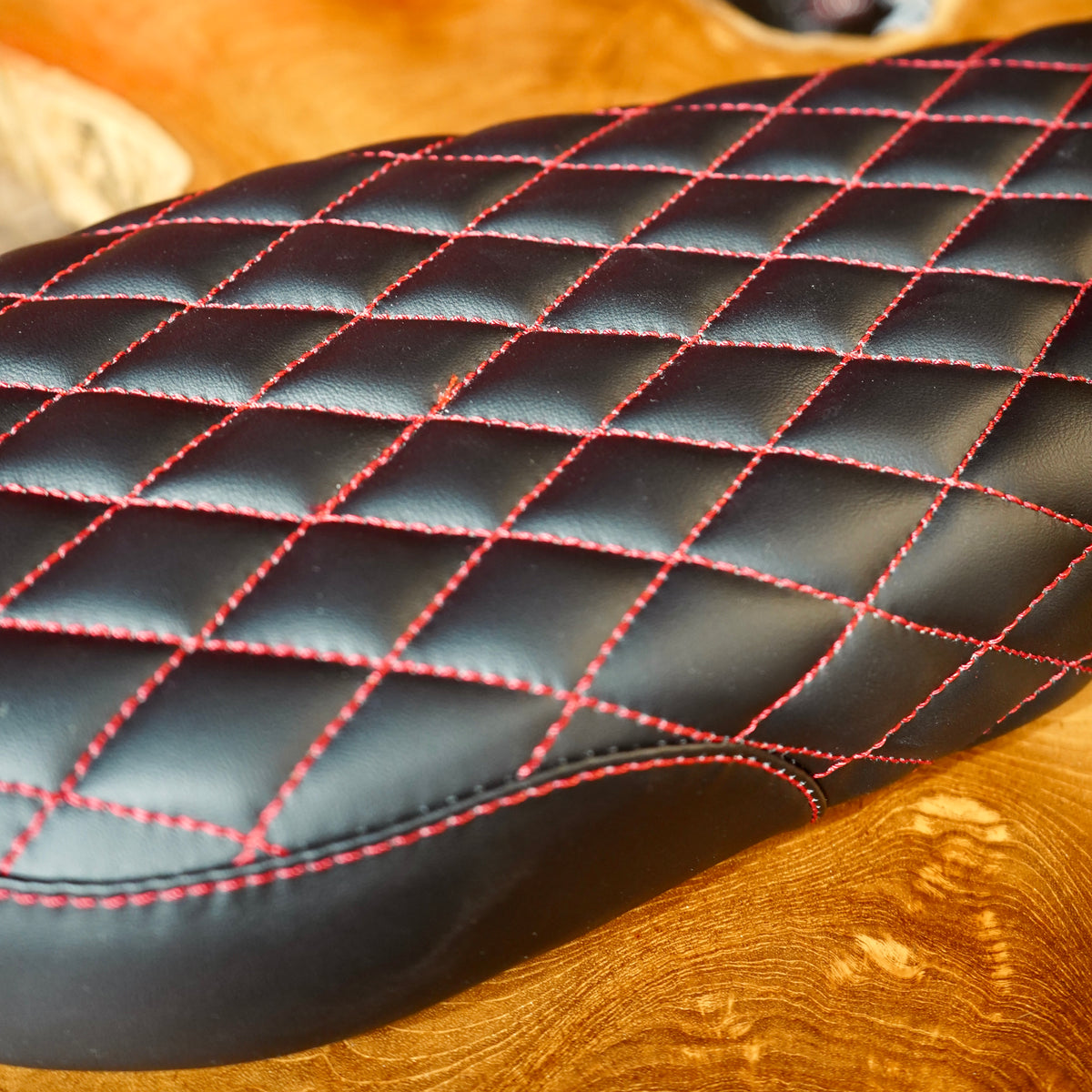 Black Leather Memory Foam Seat w/ Red Stitching - Kanebilt