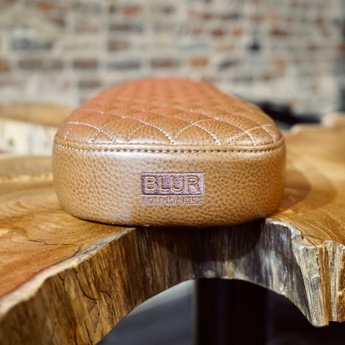 2-Up Brown Synthetic Leather Diamond Stitch Seat - Blur Boundaries