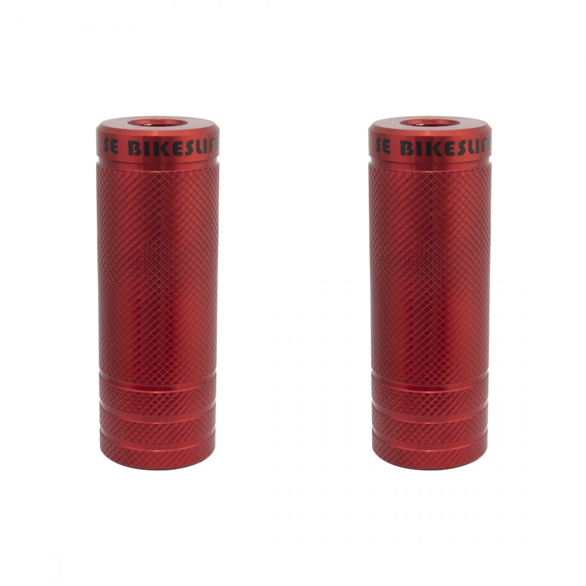 SE Bikes Wheelie Pegs in red, knurled steel axle pegs