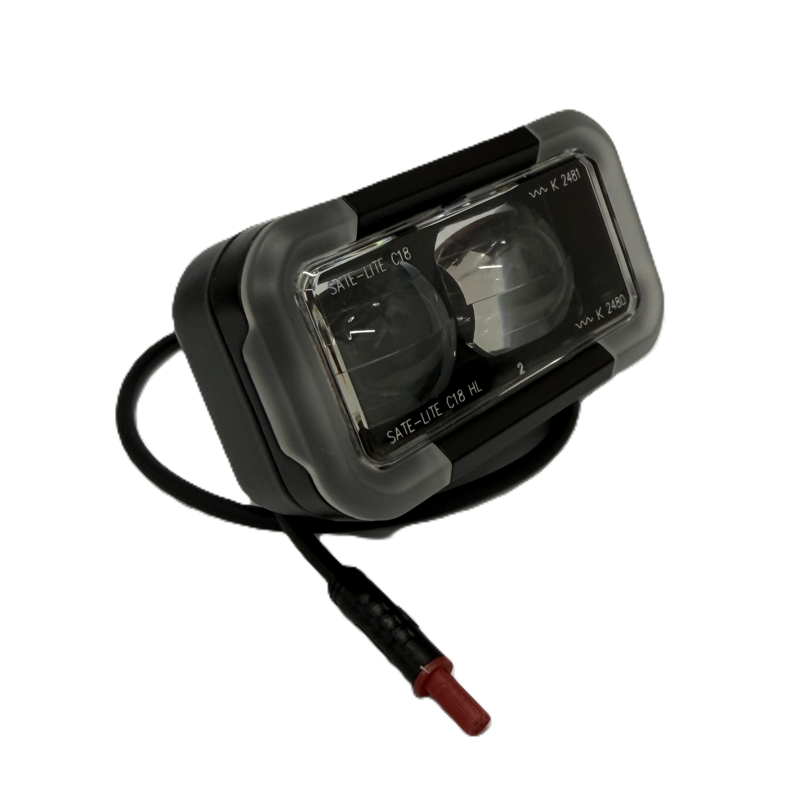 JackRabbit MG series dual-lens LED front light with wiring and connector