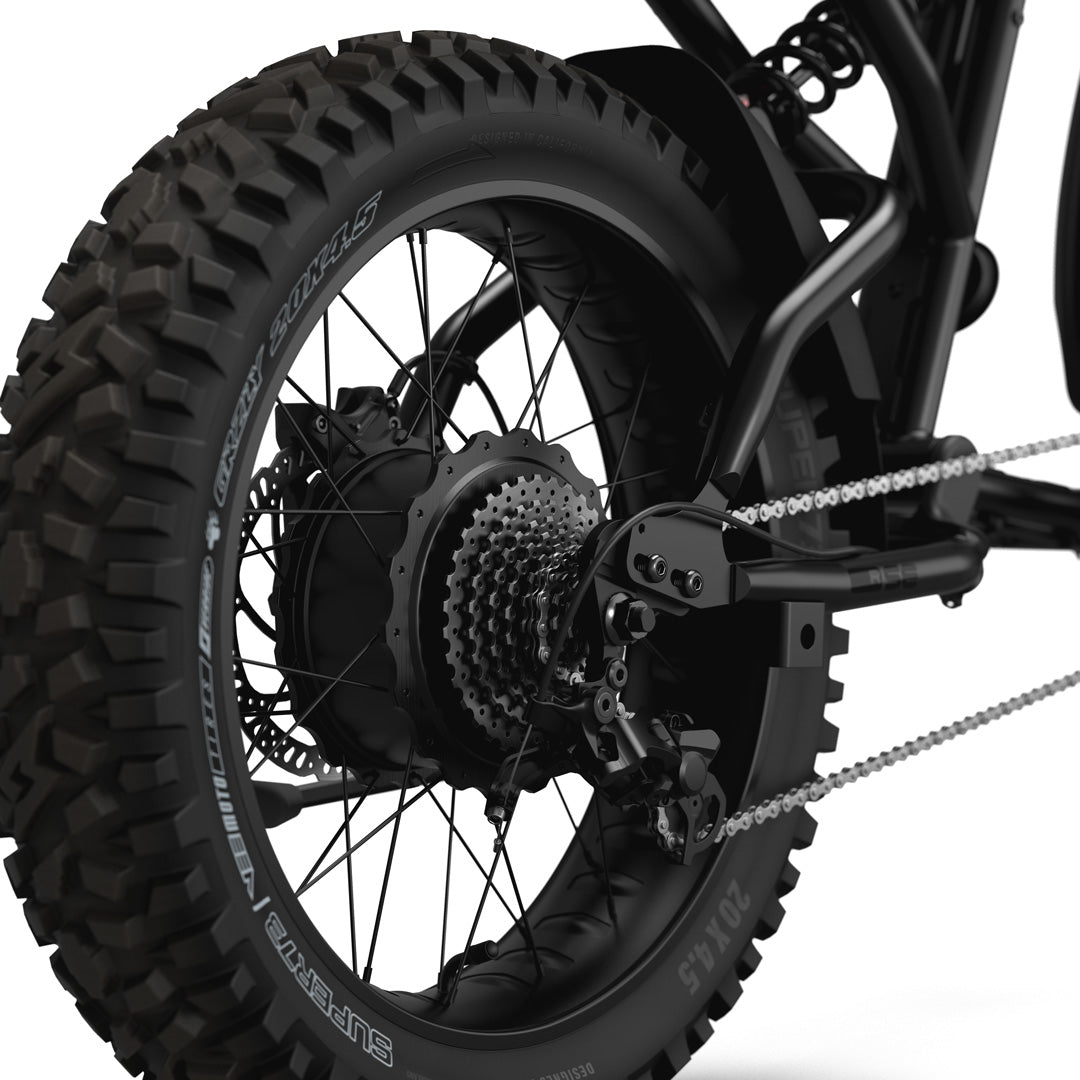 Super73 R Adventure Series SE rear tire detail with VEE GRZLY 5 inch tire
