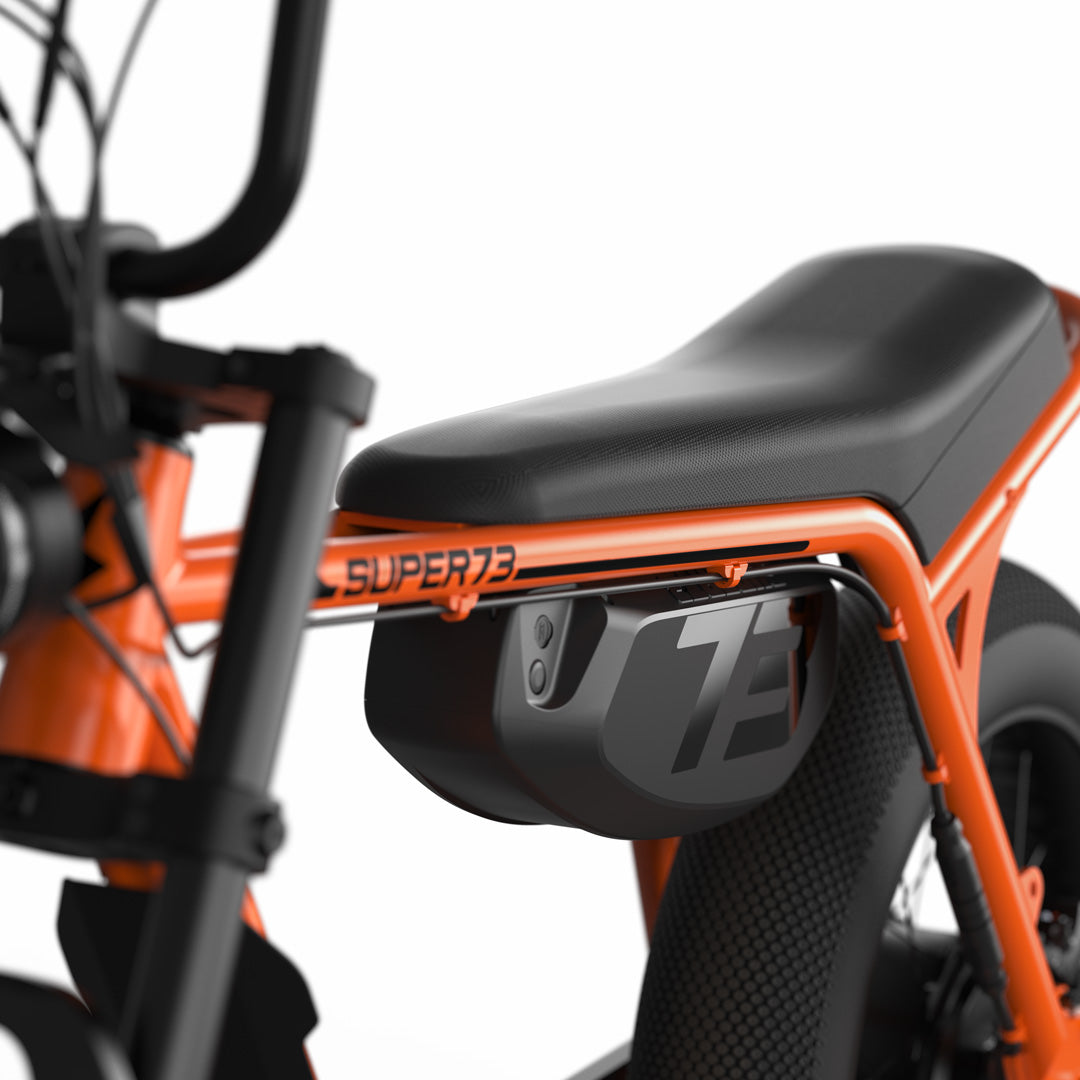 Super73 Z Miami SE 480Wh battery detail in Astro Orange