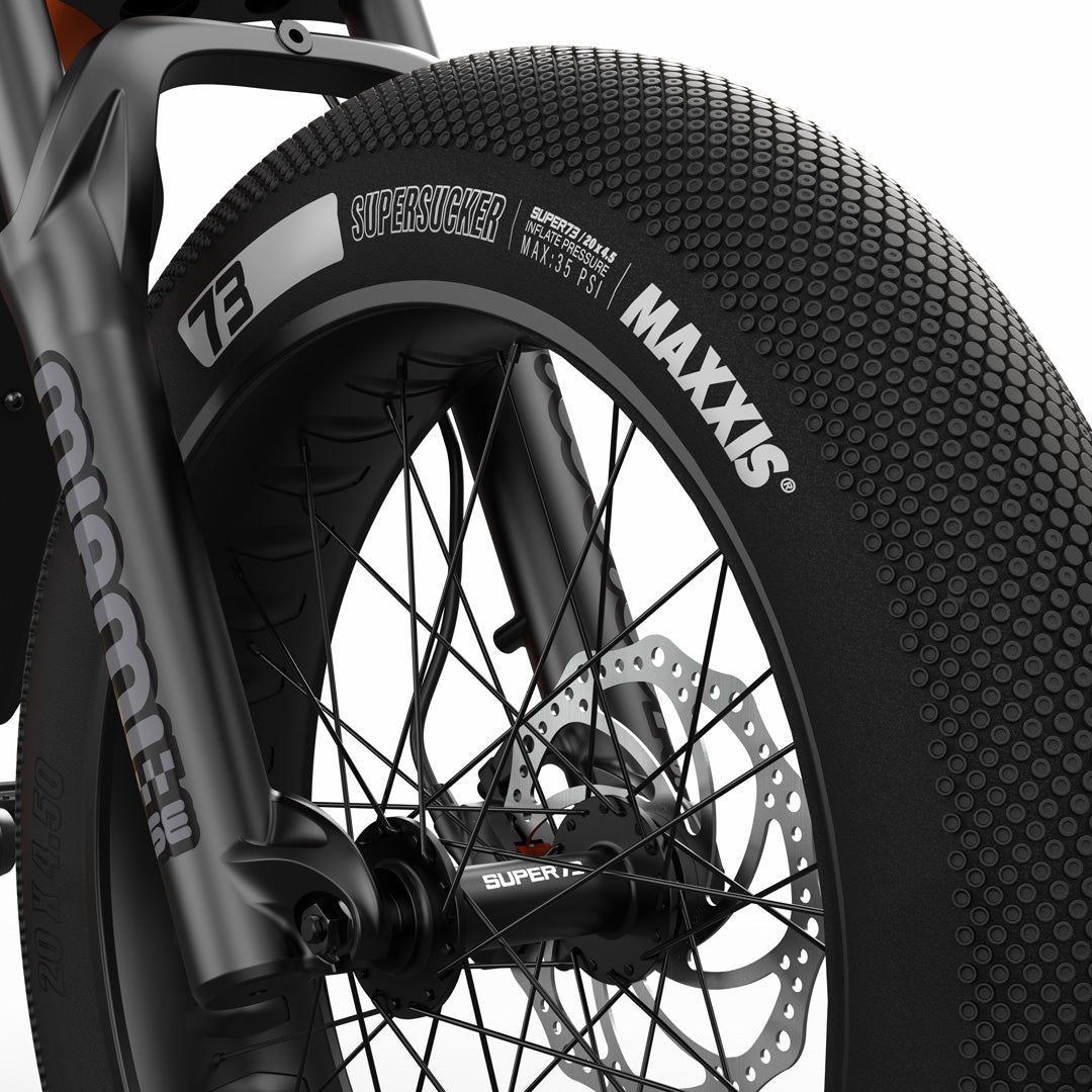 Super73 Z Miami SE MAXXIS SuperSucker tire detail in Astro Orange
