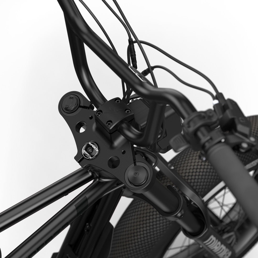 Super73 Z Miami SE stem cap detail in Blackout