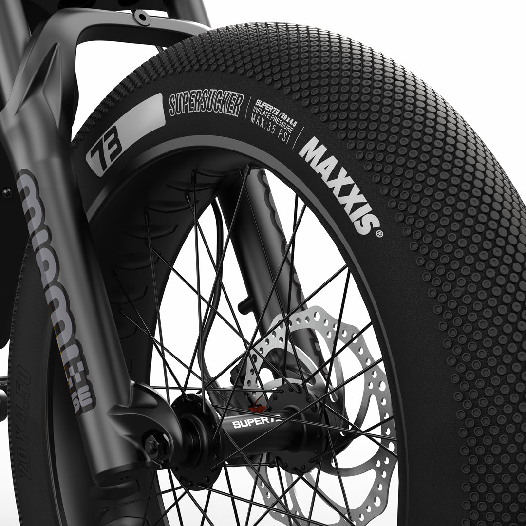 Super73 Z Miami SE MAXXIS SuperSucker tire detail in Blackout