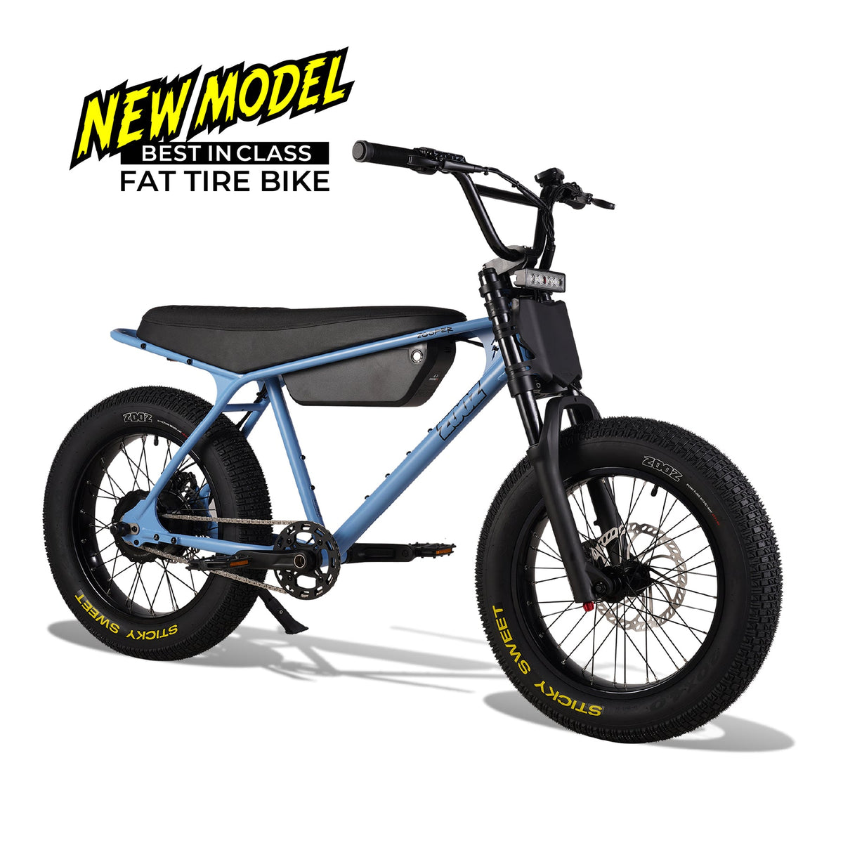 Zooz Zooper electric bike in Blued, front view