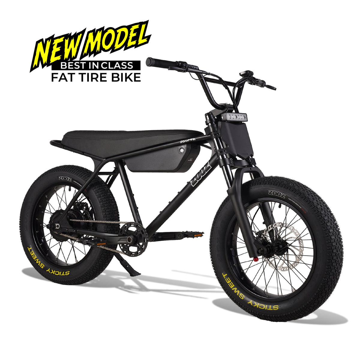 Zooz Zooper electric bike in Eclipse Black, front view