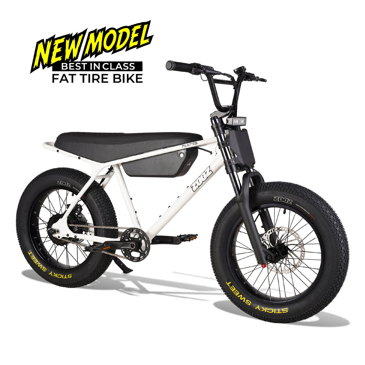Zooz Zooper electric bike in Spark White, front view