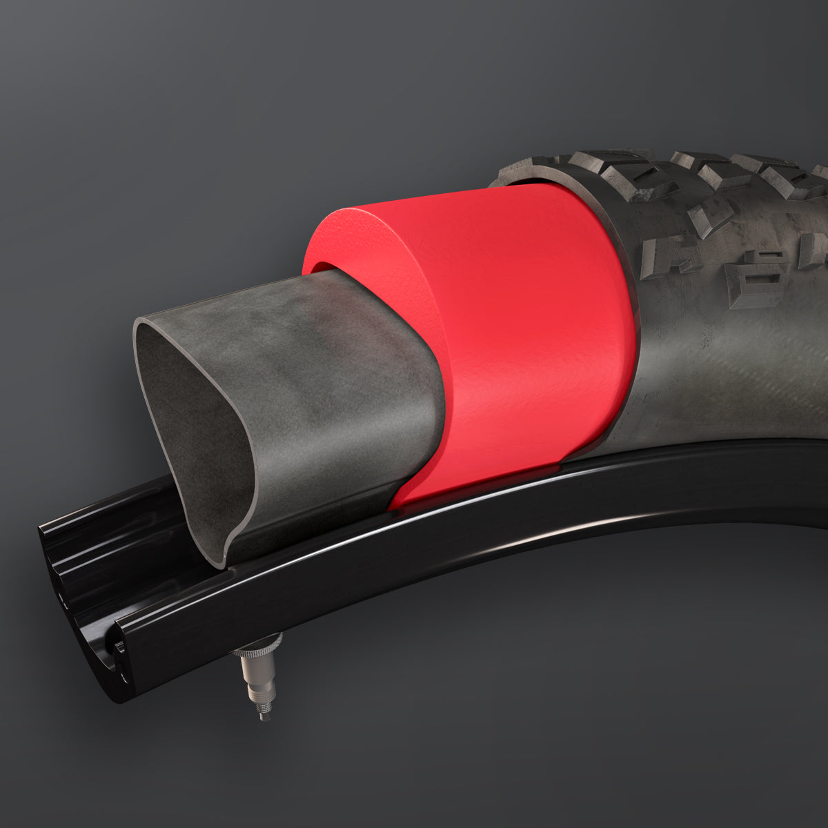 Cross section diagram of Tannus Liner installed, featuring how the armor protects the tube from punctures and flats.  