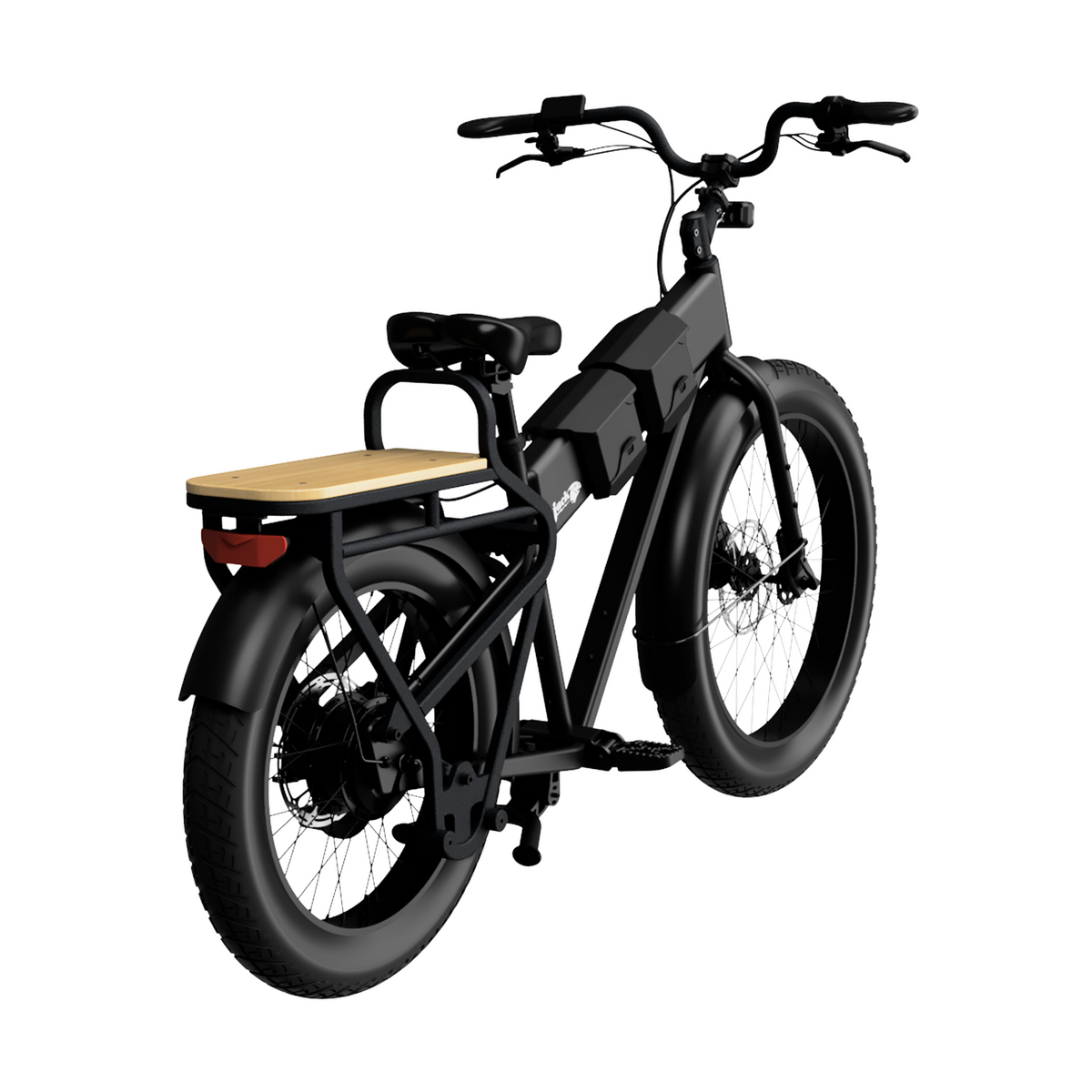 JackRabbit MG Cargo electric cargo bike in Black, angled view