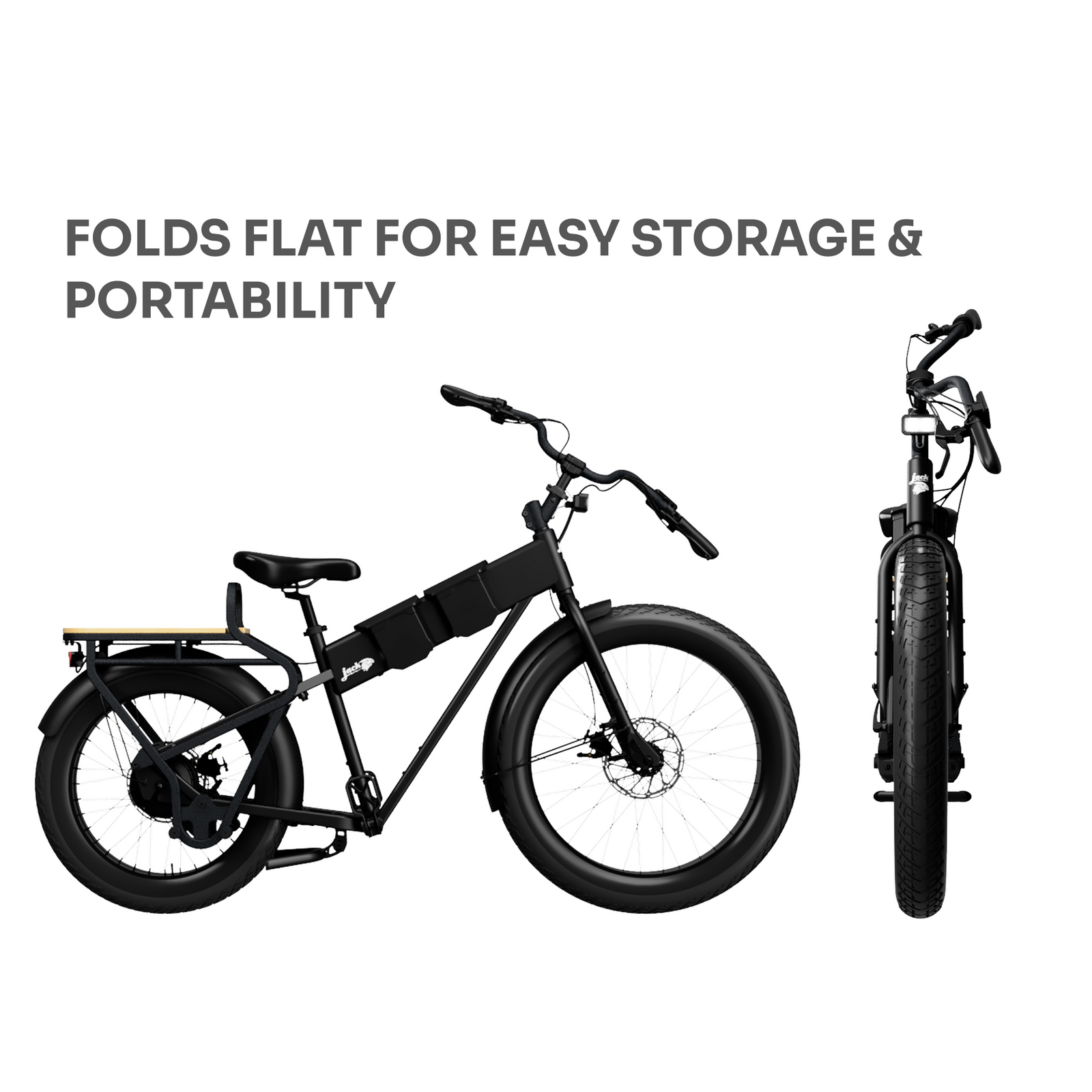 JackRabbit MG Cargo electric cargo bike in Black, folded flat