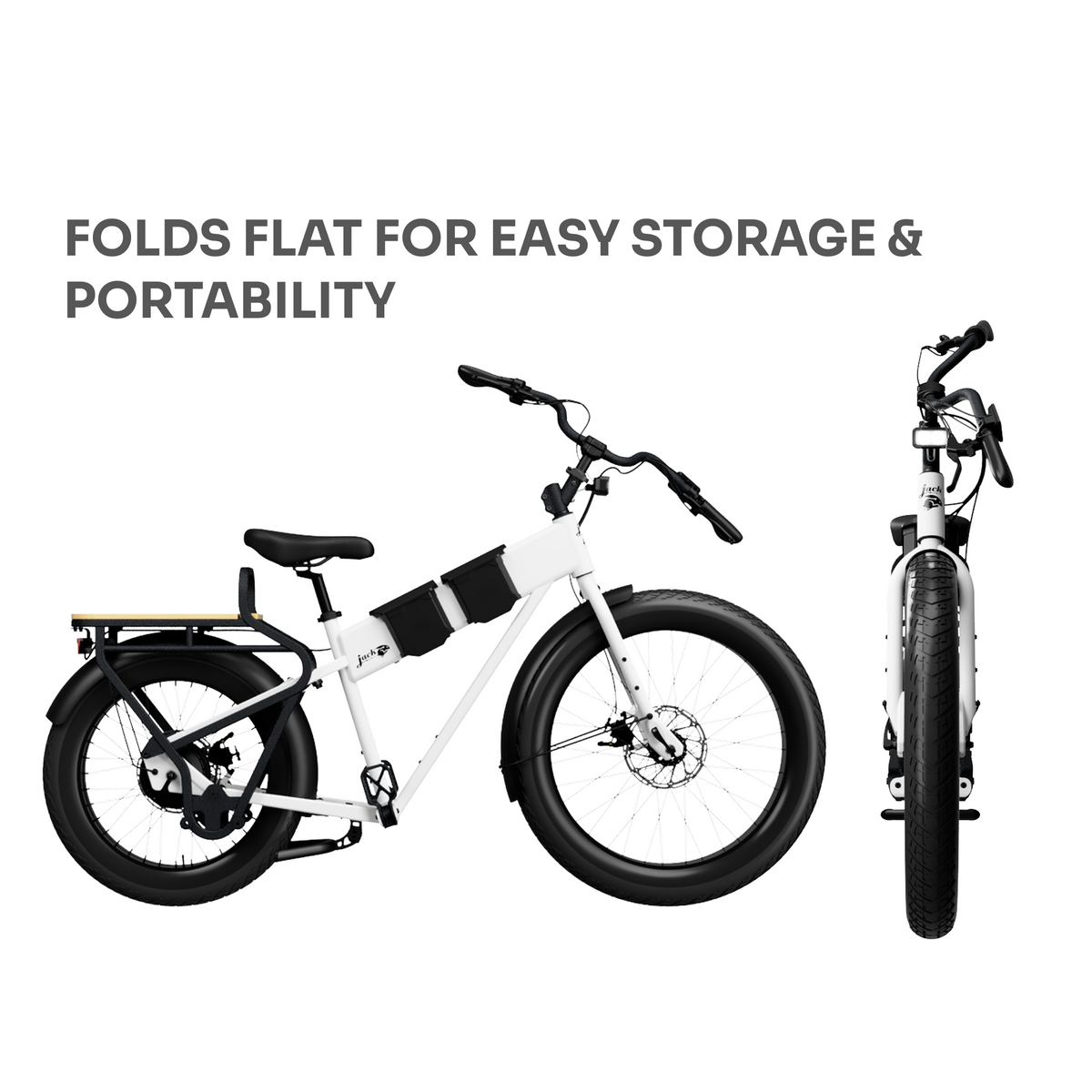 JackRabbit MG Cargo electric cargo bike in White, folded flat