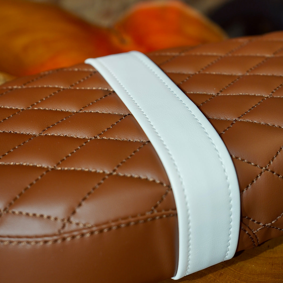 Brown Leather Memory Foam Seat w/ White Accent Stripe - Kanebilt
